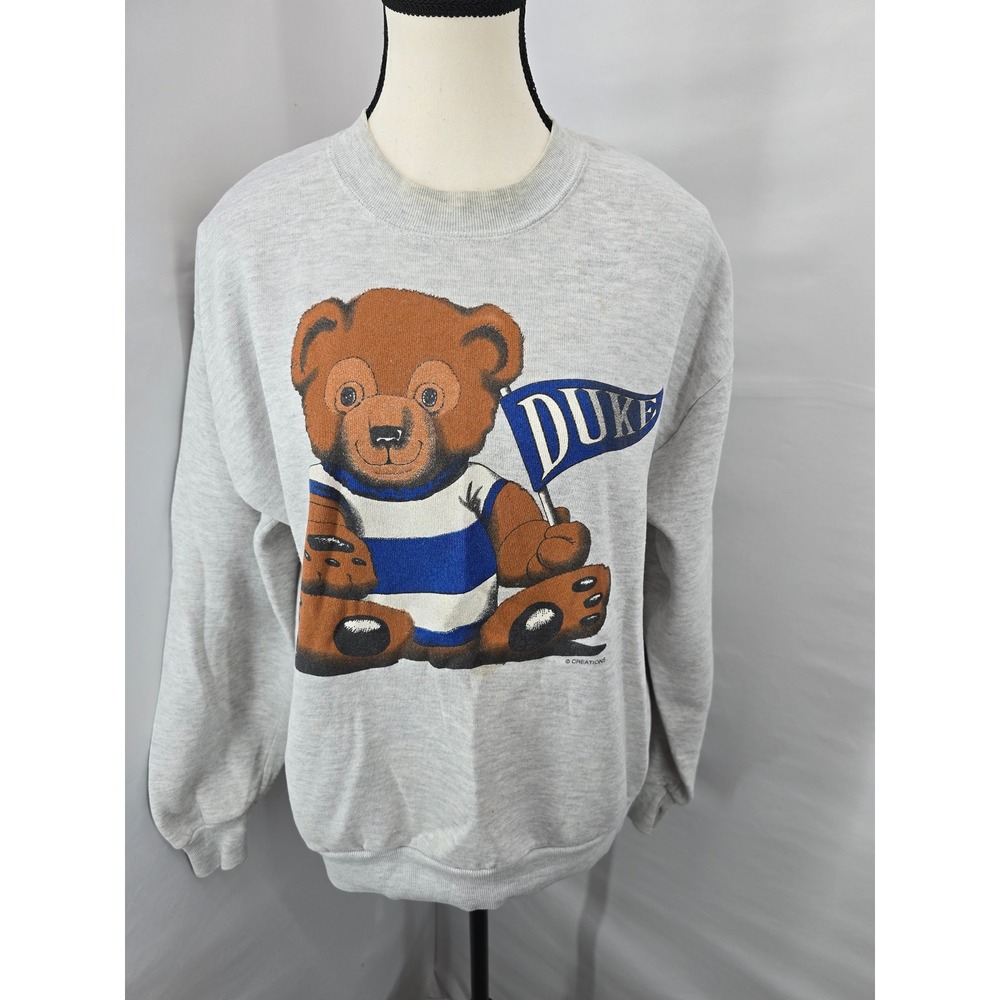 Vintage Jerzees Duke University Teddy Bear Sweatshirt Gray Made in USA Large